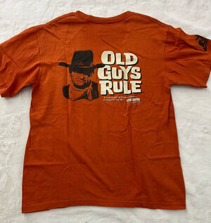 Old Guys Rule Graphic T Shirt Mens Medium Orange Cotton Crew Neck Tee